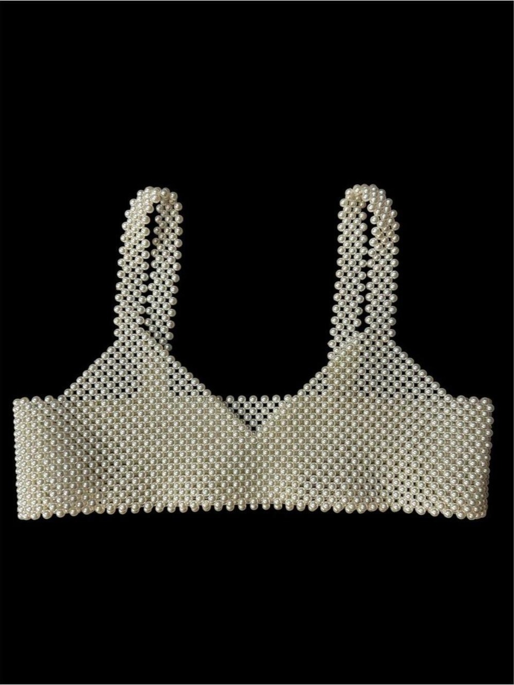 Handmade Pearl Beaded Bralette Crop Top Ivory Statement Festival Sz Small